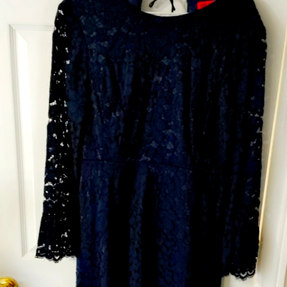 Betsey Johnson blue full lace formal long-sleeve dress size (10)
